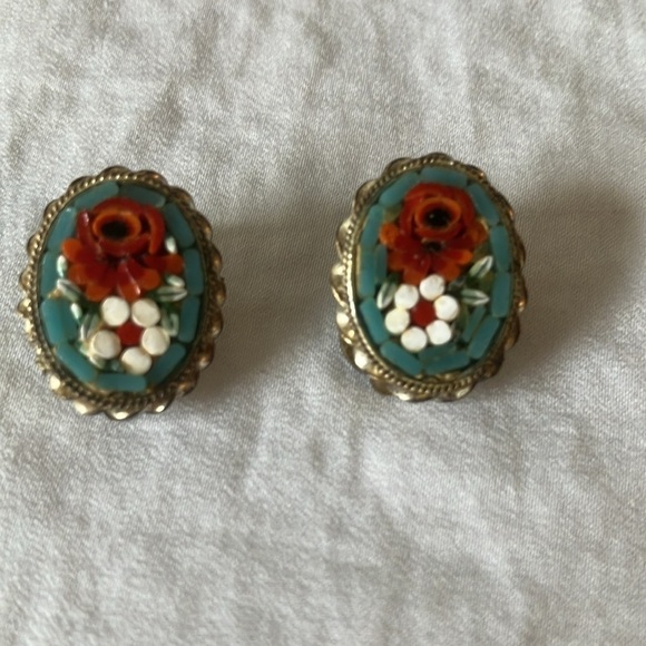 Vintage: Micro Mosaic Clip on Earrings- made in Italy - Picture 5 of 12
